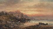 William Tomkins Coastal scene with islet and fishing folk Spain oil painting artist